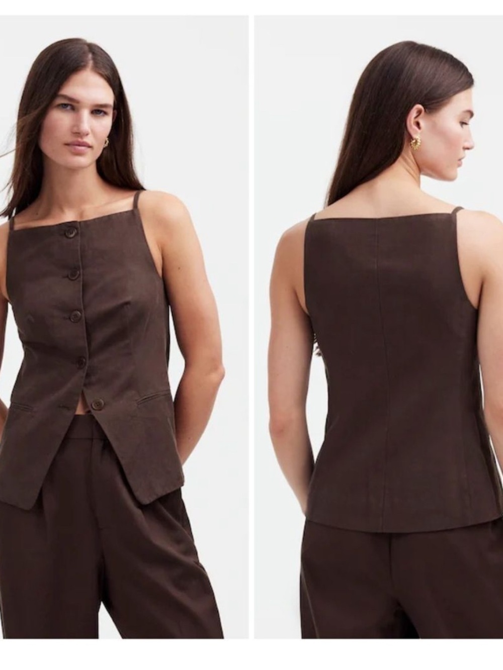 Madewell Brown Button-Front Square-Neck Top